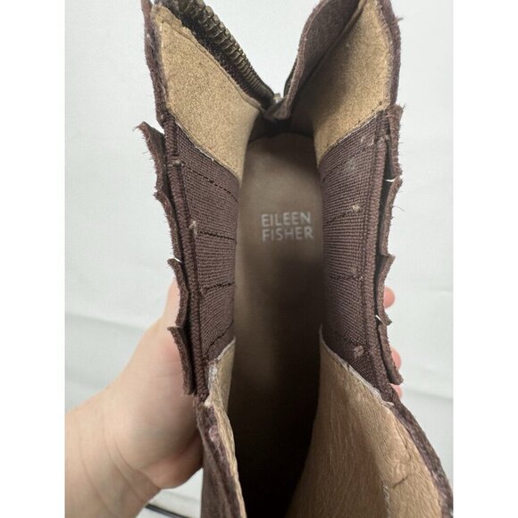 Eileen Fisher Rich Suede Bootie Women 9 Brown Bohemian Zip Modern Contemporary - Picture 7 of 11